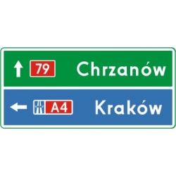 E-2e Drogowskaz tablicowy umieszczany obok jezdni przed wjazdem na autostrade