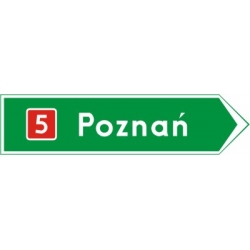 E-3 Drogowskaz w kształcie strzały do miejscowości wskazujący numer drogi